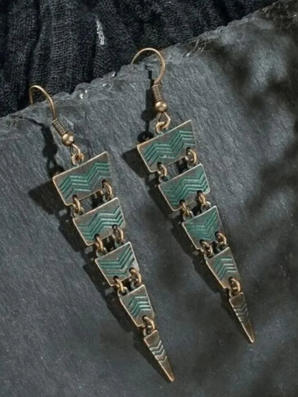 Ladies Triangular Blue Aztec Earrings - Picture 4 of 8